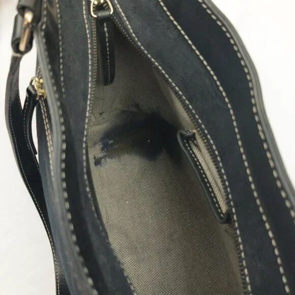 Dooney Bourke Handbag Black All Weather Leather VTG Logo Pattern Zipper Zipper - Picture 13 of 16